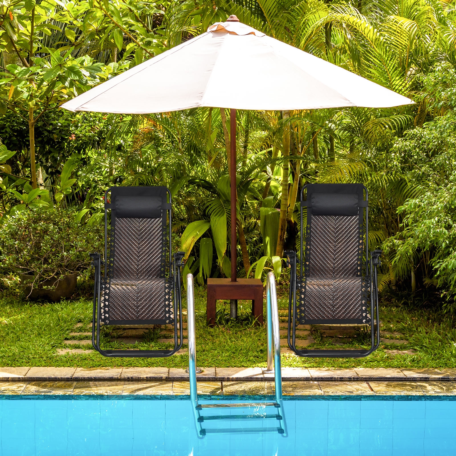 2 Pieces Folding Patio Rattan Zero Gravity Lounge Chair-Coffee - Image 6