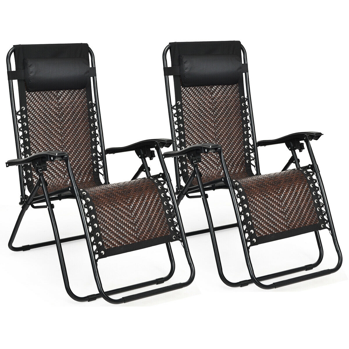 2 Pieces Folding Patio Rattan Zero Gravity Lounge Chair-Coffee - Image 2