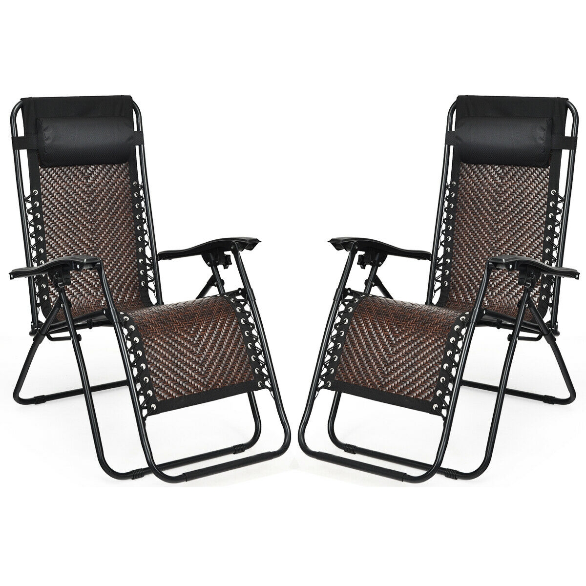 2 Pieces Folding Patio Rattan Zero Gravity Lounge Chair-Coffee - Image 7