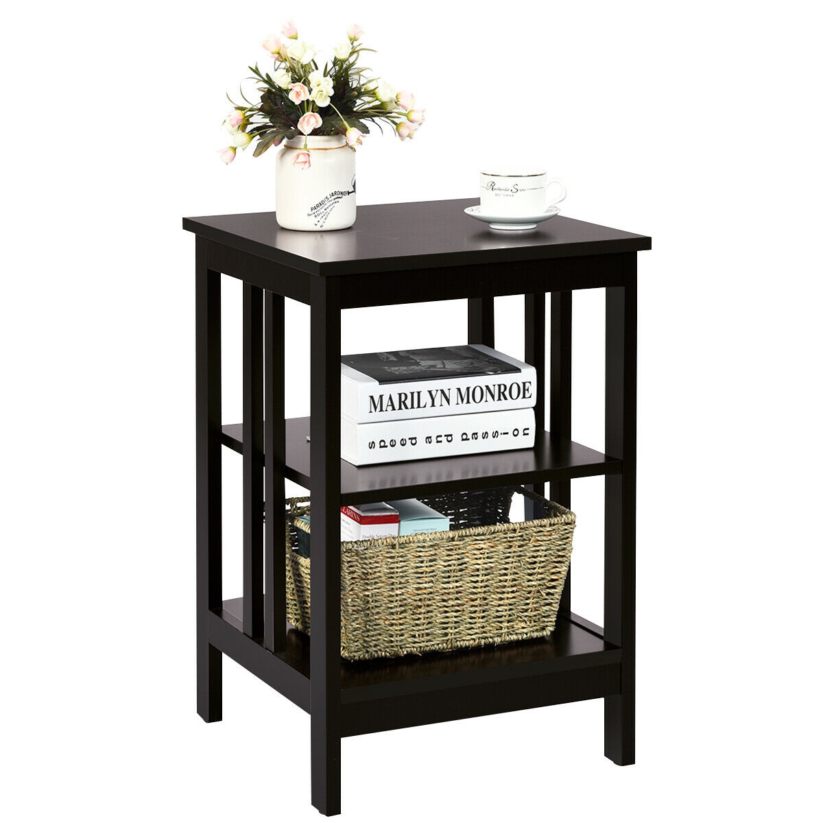 3-tier Side Table Nightstand with Stable Structure-Dark Brown - Image 2