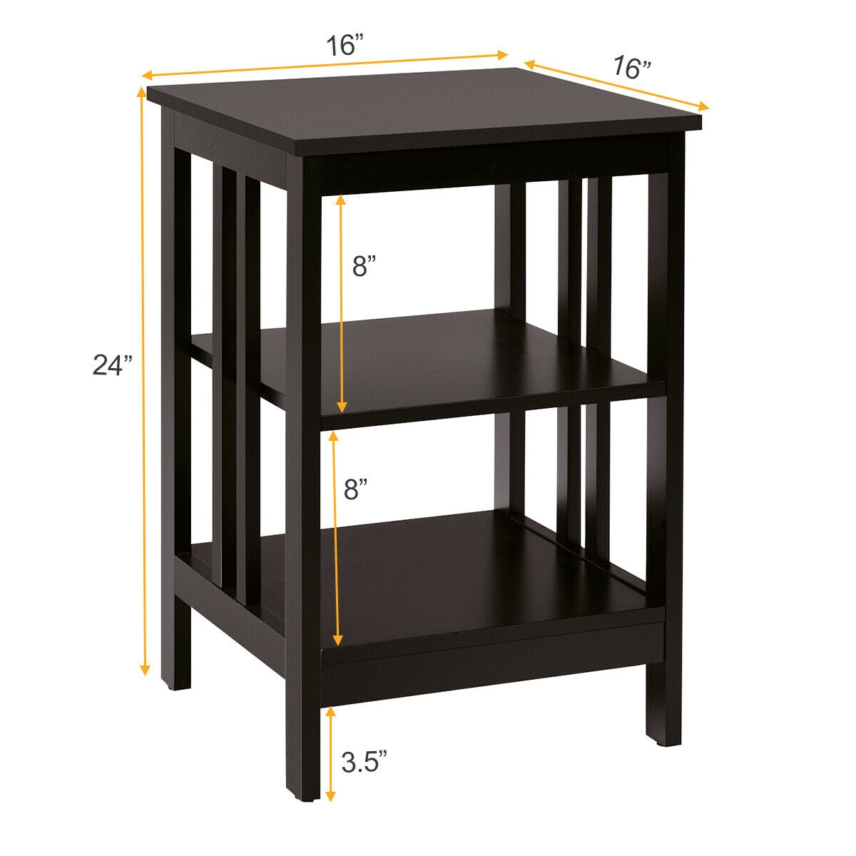 3-tier Side Table Nightstand with Stable Structure-Dark Brown - Image 3