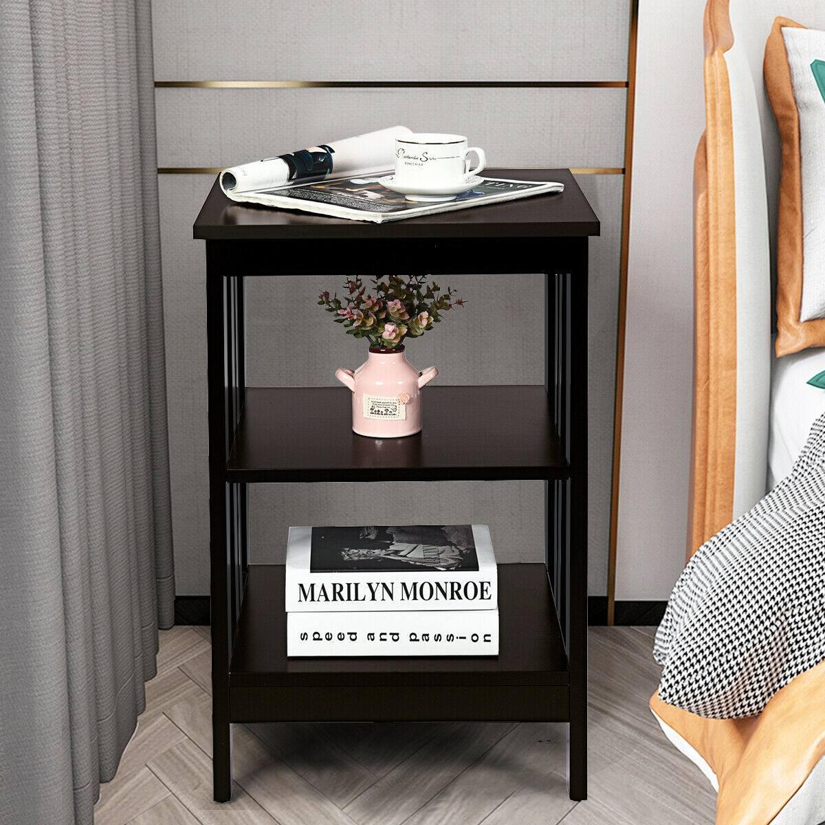 3-tier Side Table Nightstand with Stable Structure-Dark Brown - Image 6