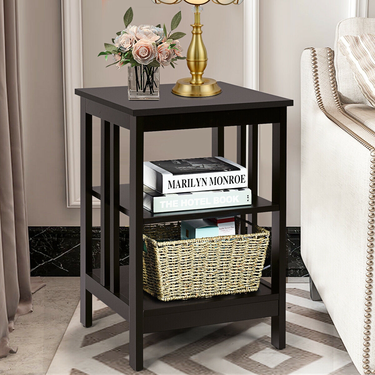 3-tier Side Table Nightstand with Stable Structure-Dark Brown - Image 5