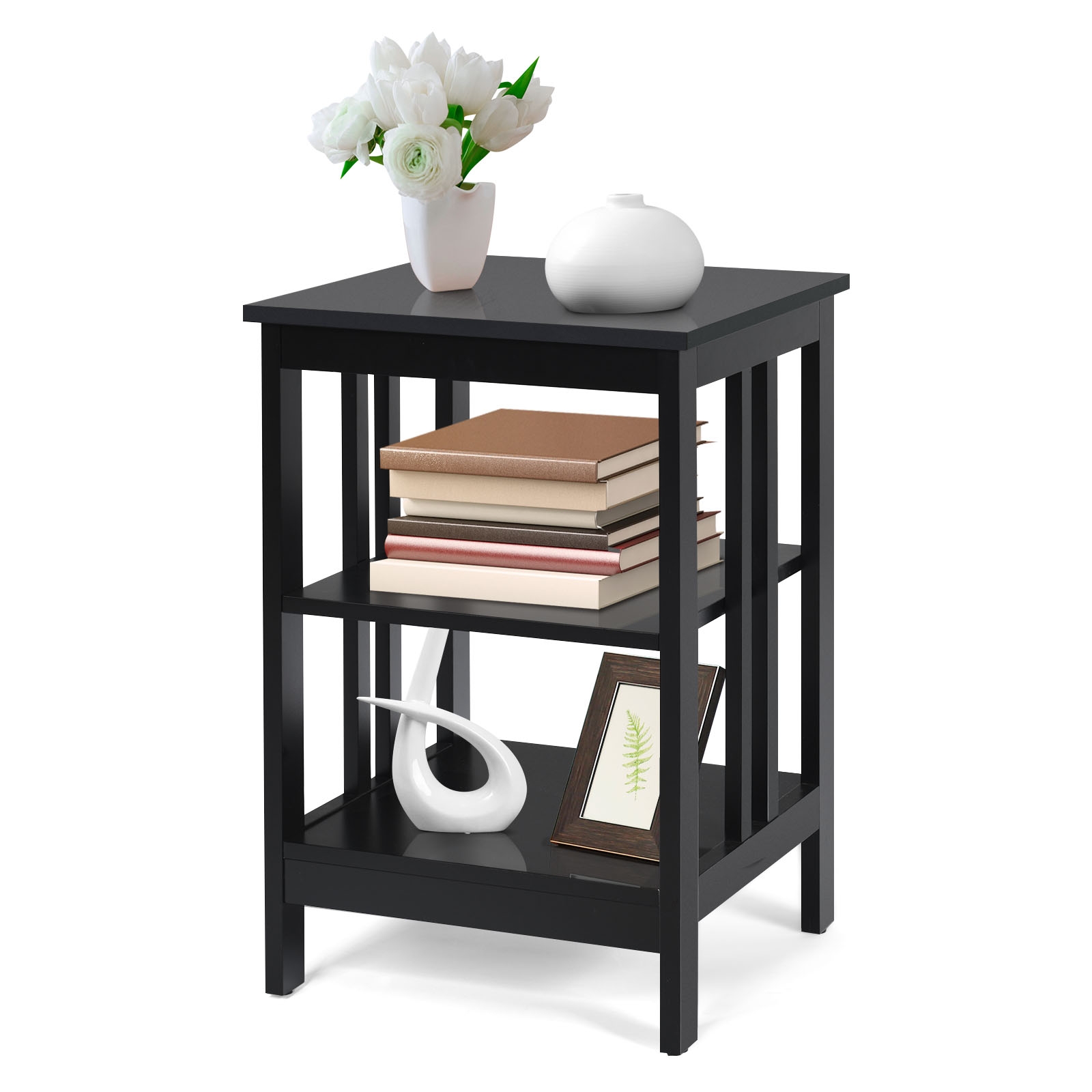 3-tier Side Table Nightstand with Stable Structure-Black - Image 2