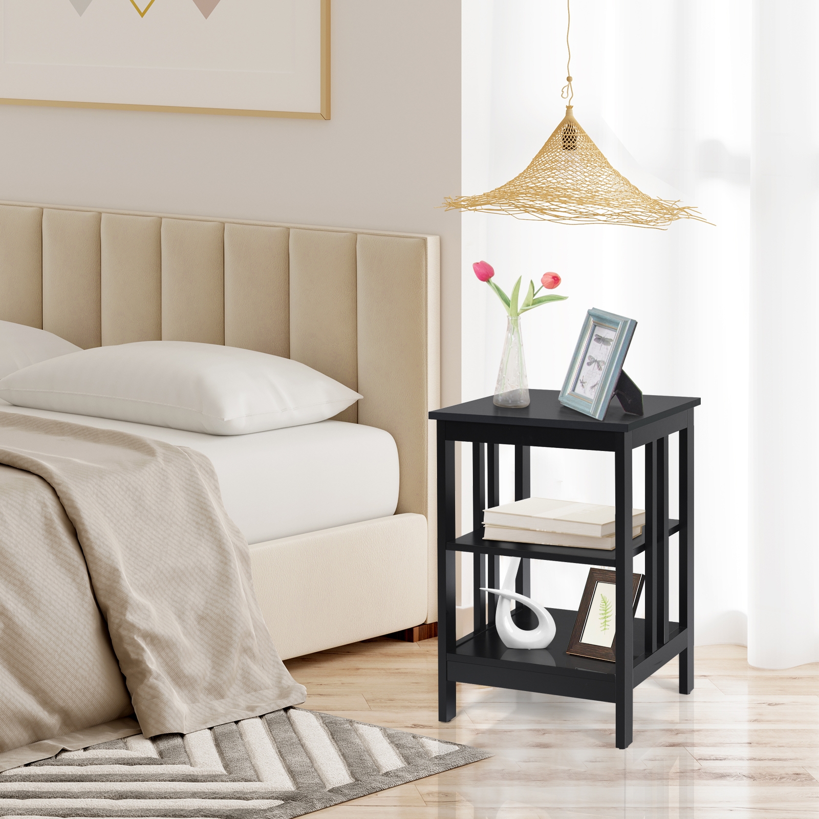 3-tier Side Table Nightstand with Stable Structure-Black - Image 5