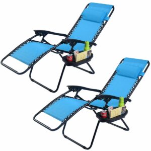 2 Pieces Folding Lounge Chair with Zero Gravity-Blue