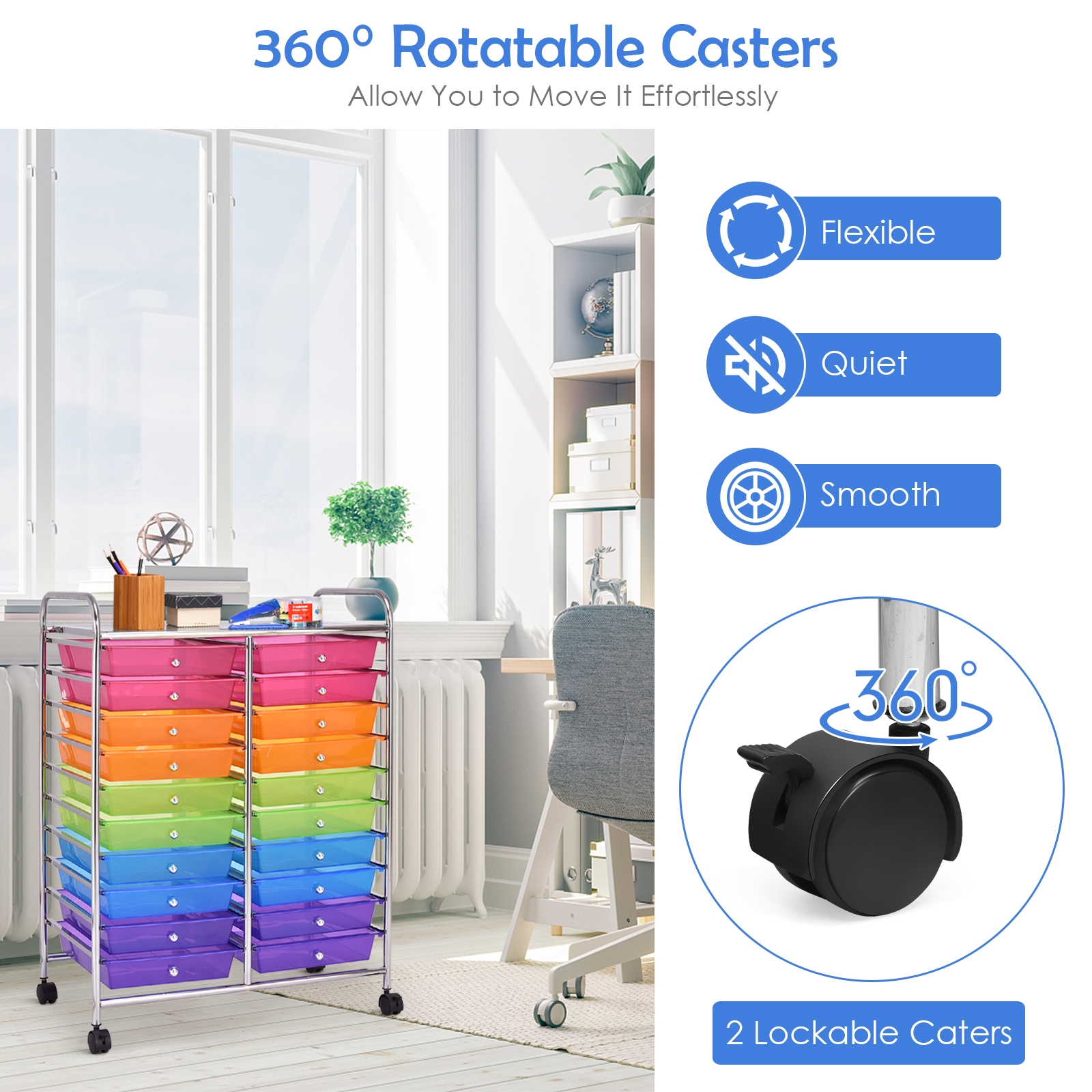 20 Drawers Storage Rolling Cart Studio Organizer-Multicolor - Image 4