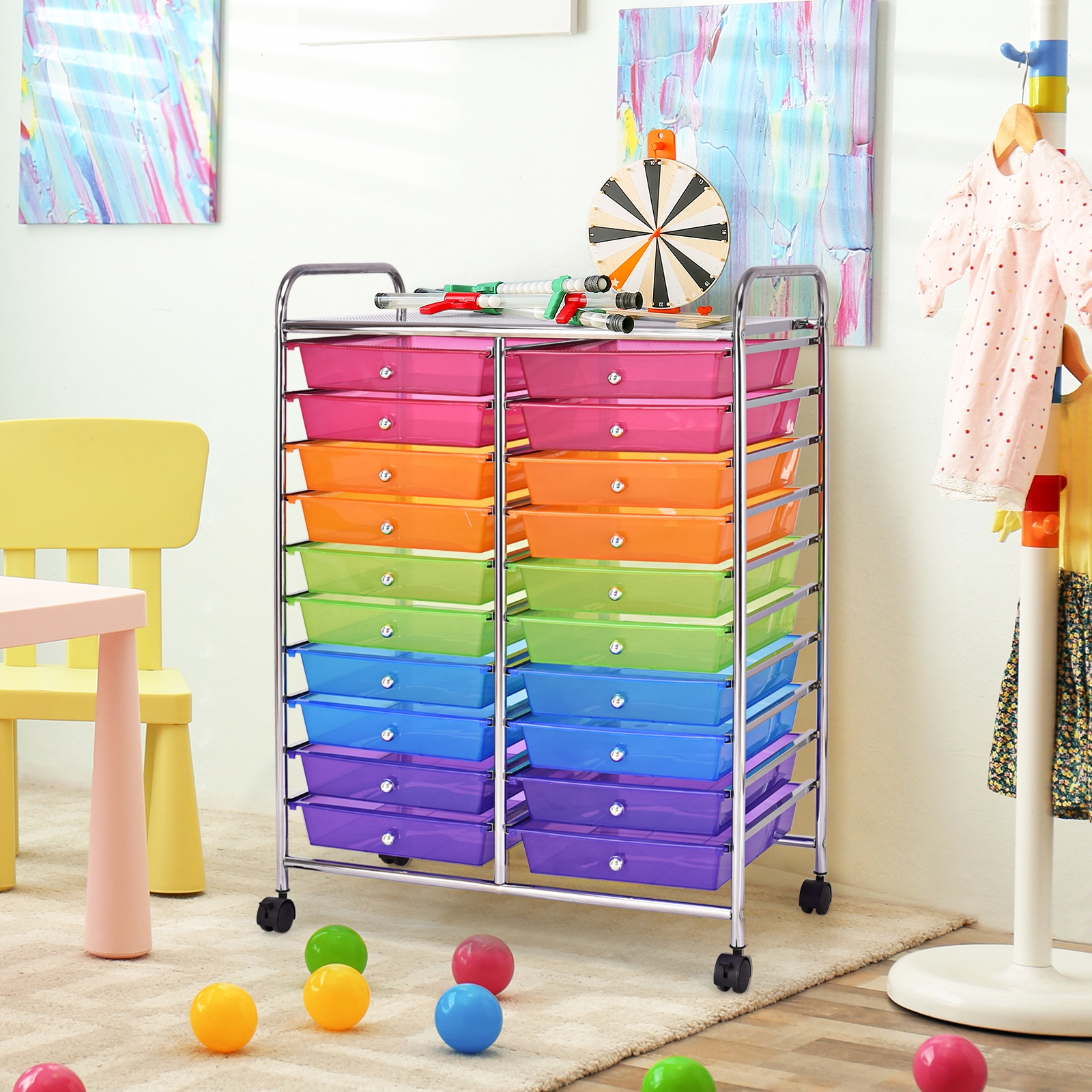 20 Drawers Storage Rolling Cart Studio Organizer-Multicolor - Image 6