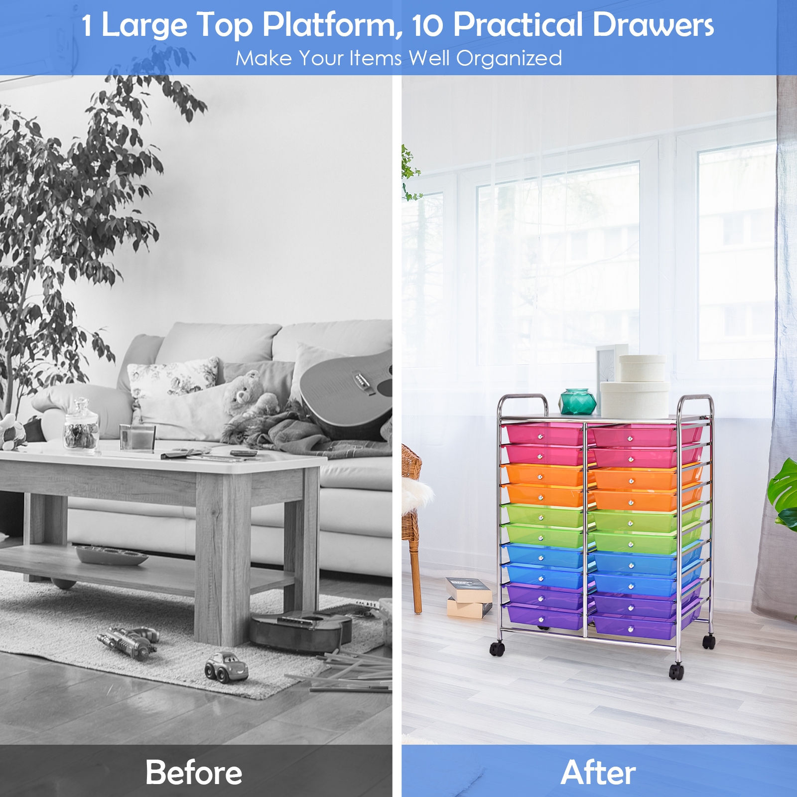 20 Drawers Storage Rolling Cart Studio Organizer-Multicolor - Image 7