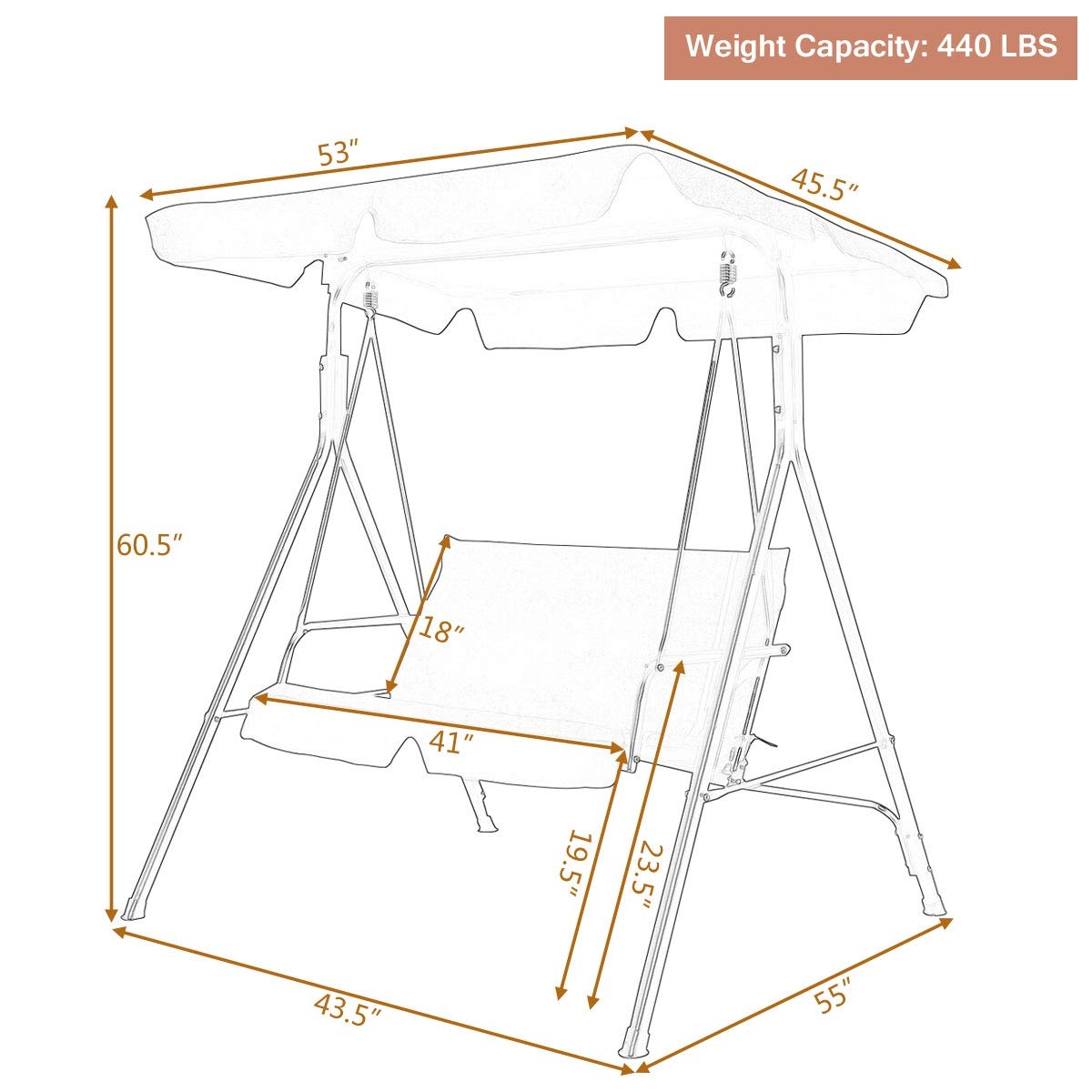 Loveseat Cushioned Patio Steel Frame Swing Glider -Black - Image 3