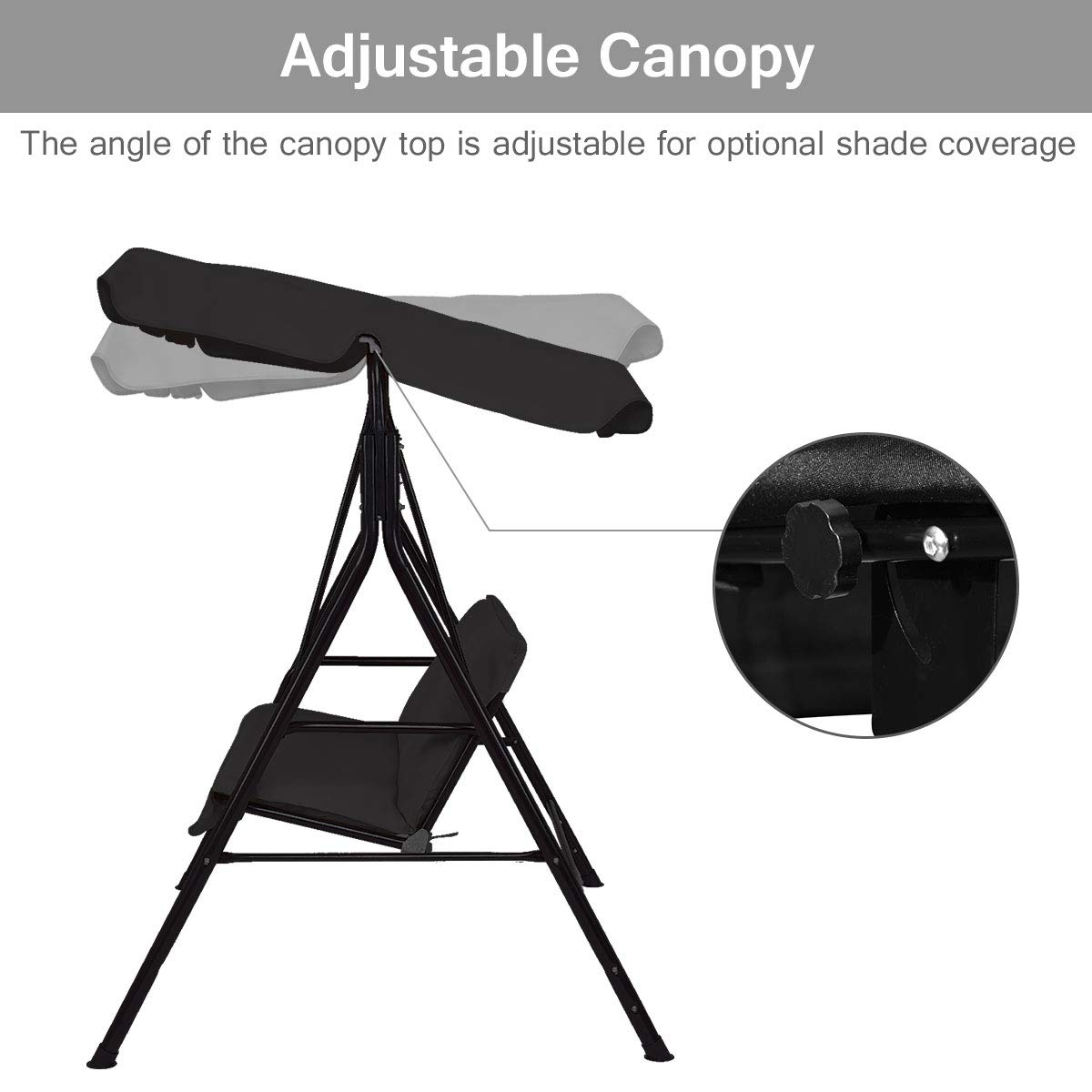 Loveseat Cushioned Patio Steel Frame Swing Glider -Black - Image 6