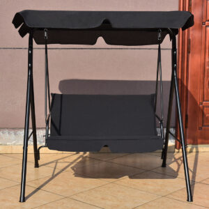 Loveseat Cushioned Patio Steel Frame Swing Glider -Black