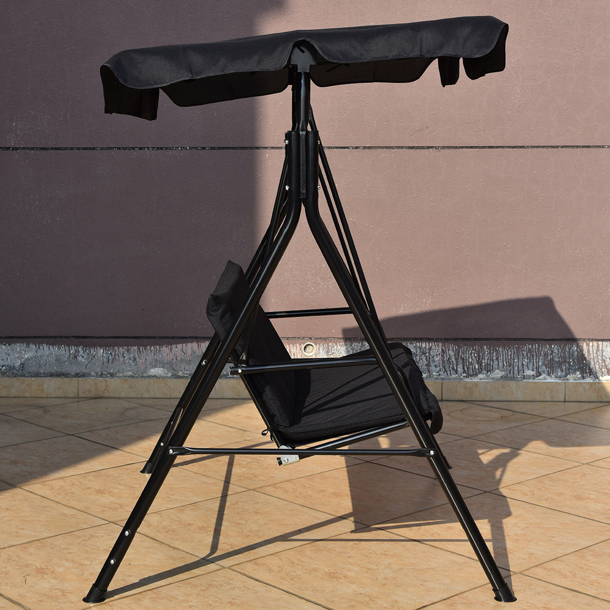Loveseat Cushioned Patio Steel Frame Swing Glider -Black - Image 5