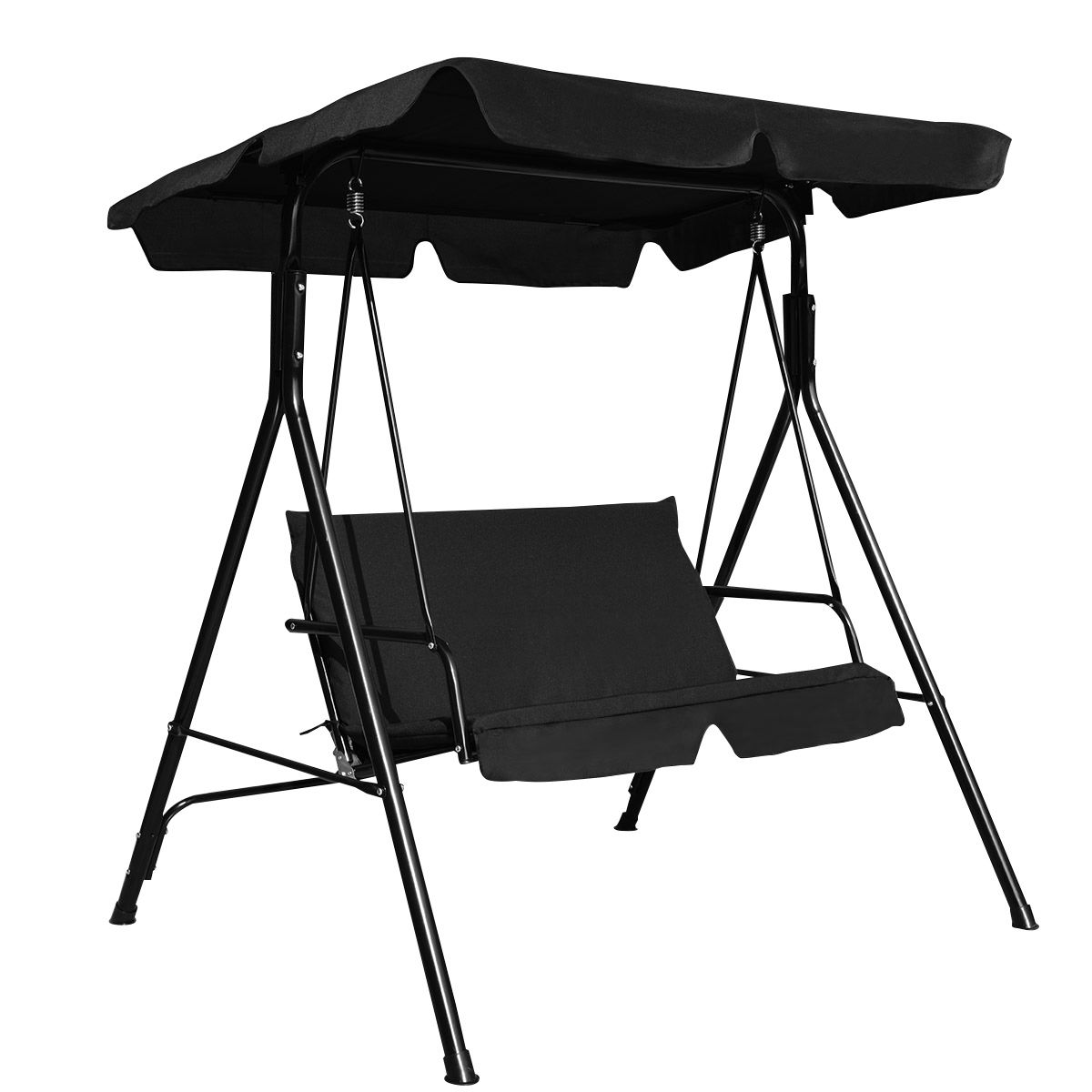 Loveseat Cushioned Patio Steel Frame Swing Glider -Black - Image 2
