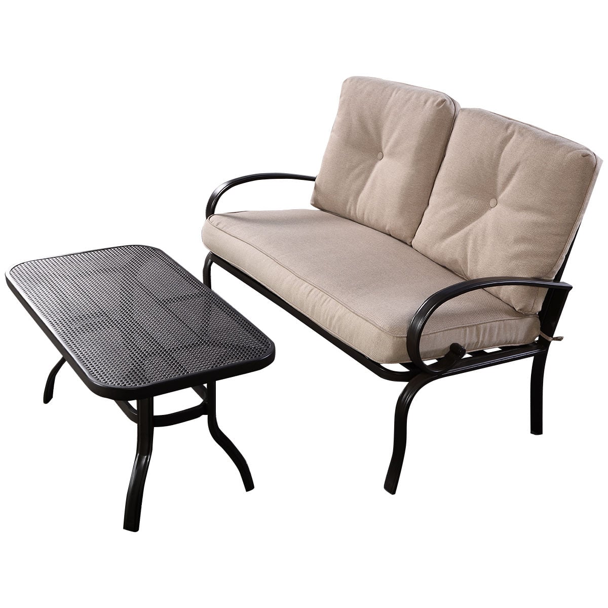 2 Pieces Patio Outdoor Cushioned Coffee Table Seat-Beige - Image 2