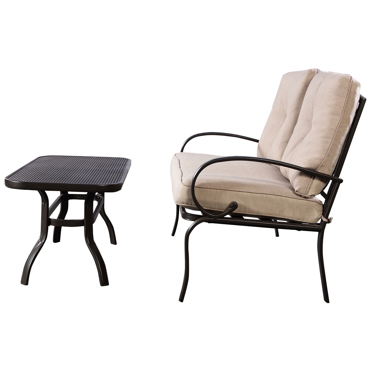 2 Pieces Patio Outdoor Cushioned Coffee Table Seat-Beige - Image 6
