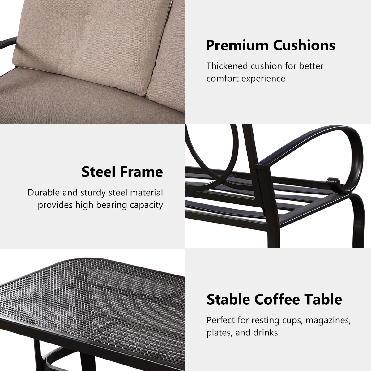 2 Pieces Patio Outdoor Cushioned Coffee Table Seat-Beige - Image 4