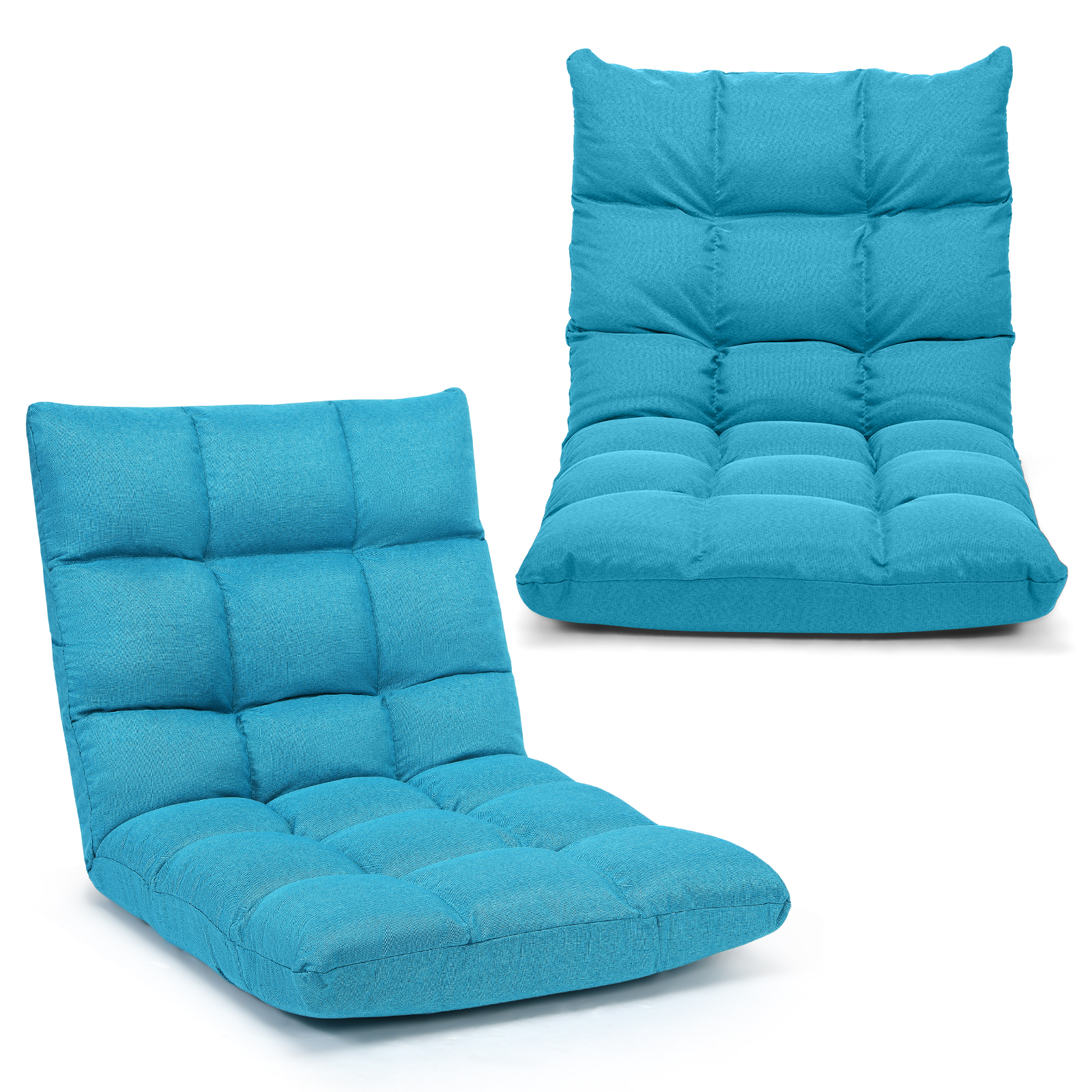14-Position Adjustable Folding Lazy Gaming Sofa-Light Blue - Image 2
