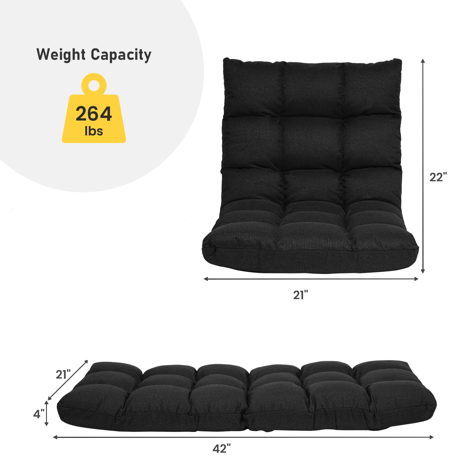 14-Position Adjustable Folding Lazy Gaming Sofa-Black - Image 4