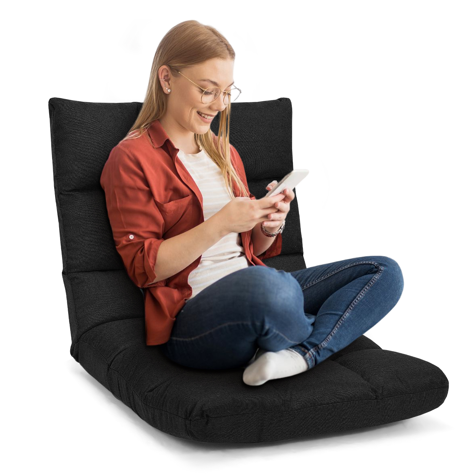 14-Position Adjustable Folding Lazy Gaming Sofa-Black - Image 3