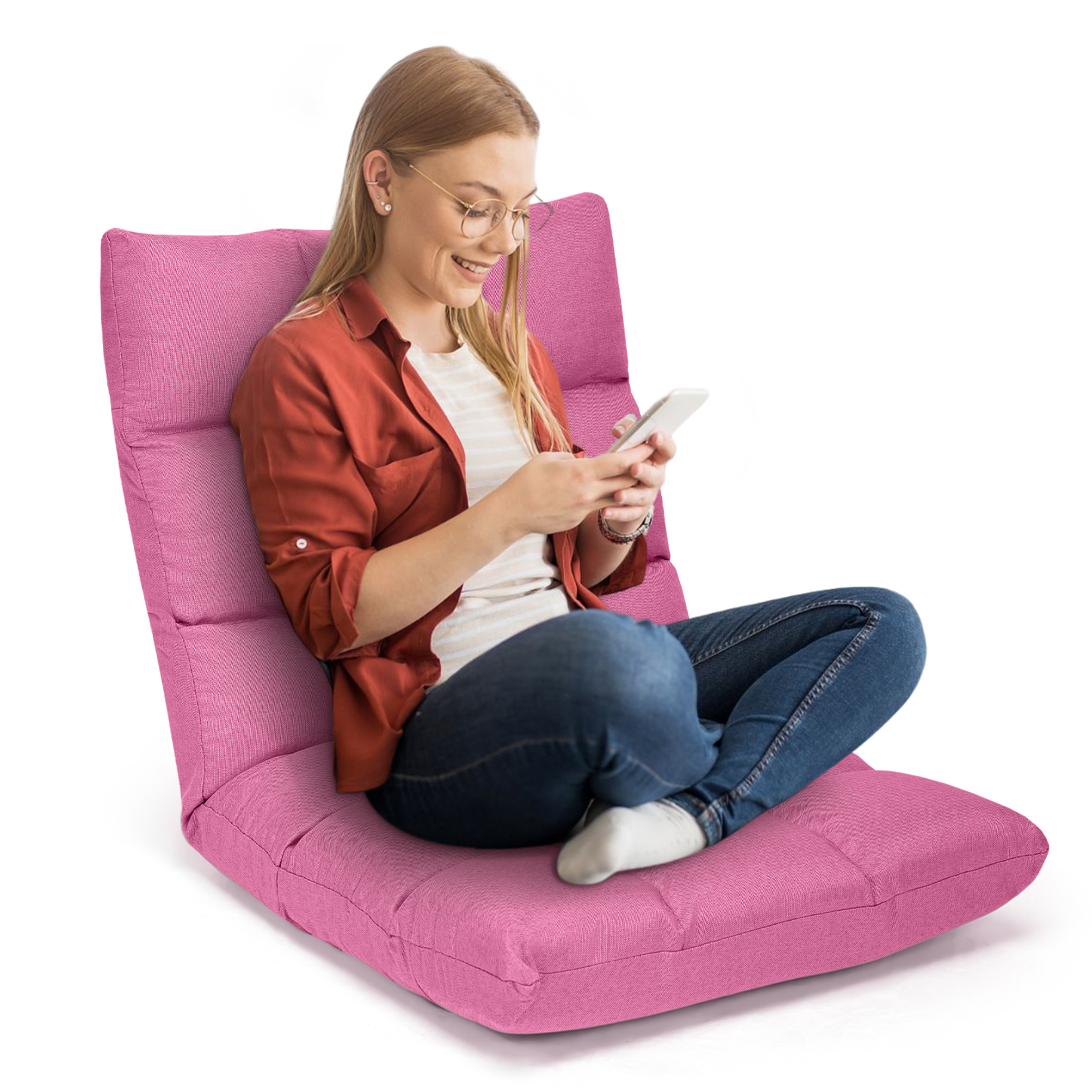 14-Position Adjustable Folding Lazy Gaming Sofa-Pink - Image 3