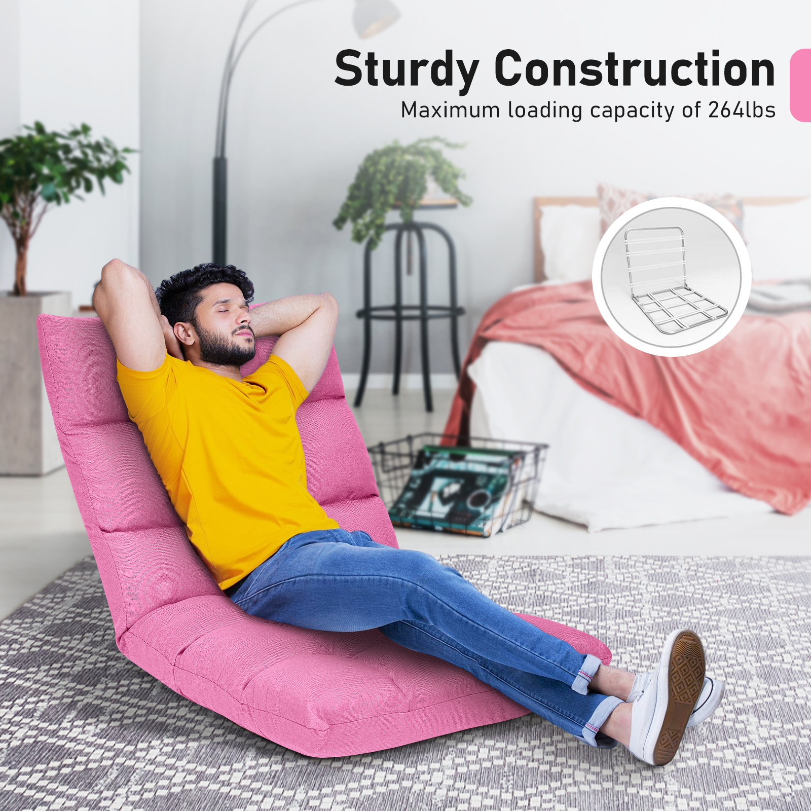 14-Position Adjustable Folding Lazy Gaming Sofa-Pink - Image 5