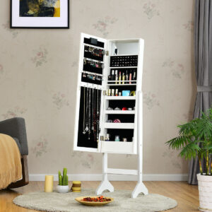 Mirrored Jewelry Cabinet Armoire Organizer w/ LED lights-White