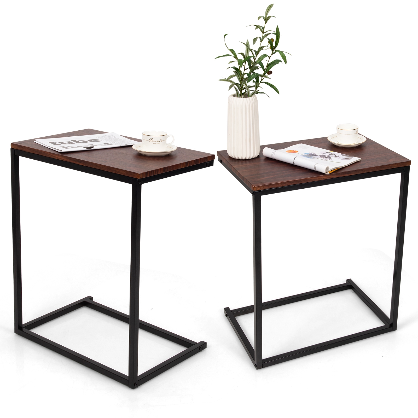 26 Inch Beside Sofa Laptop Holder End Stand Desk-Dark Brown - Image 5