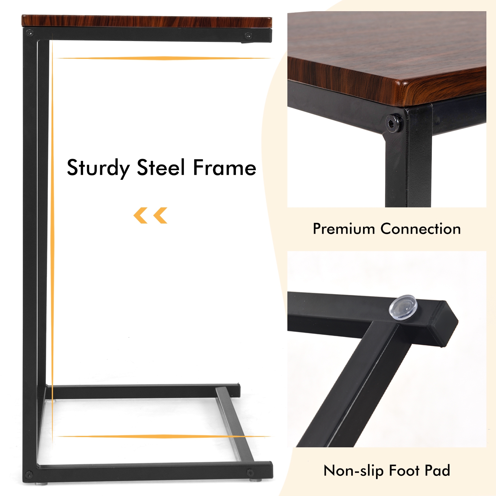 26 Inch Beside Sofa Laptop Holder End Stand Desk-Dark Brown - Image 6