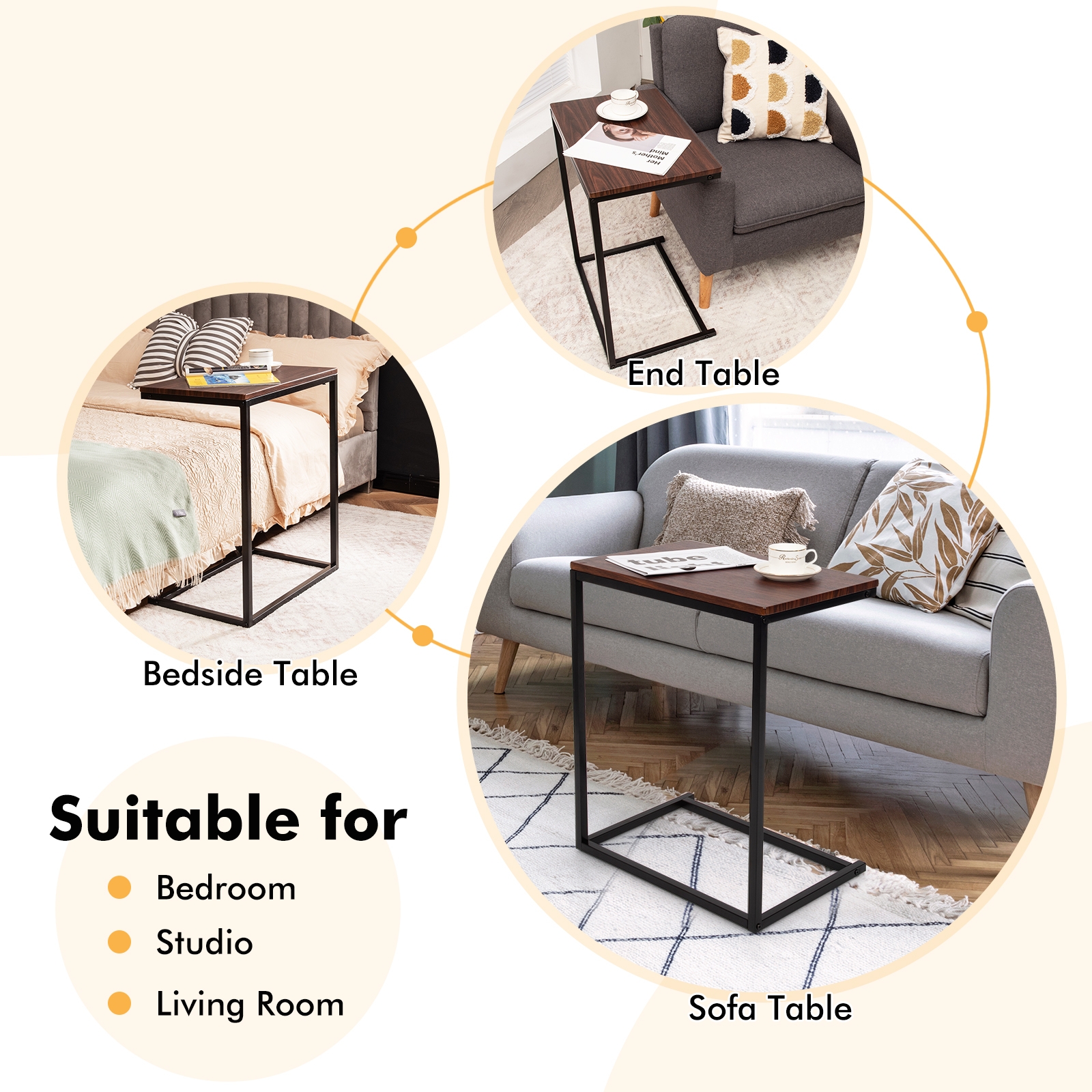 26 Inch Beside Sofa Laptop Holder End Stand Desk-Dark Brown - Image 7