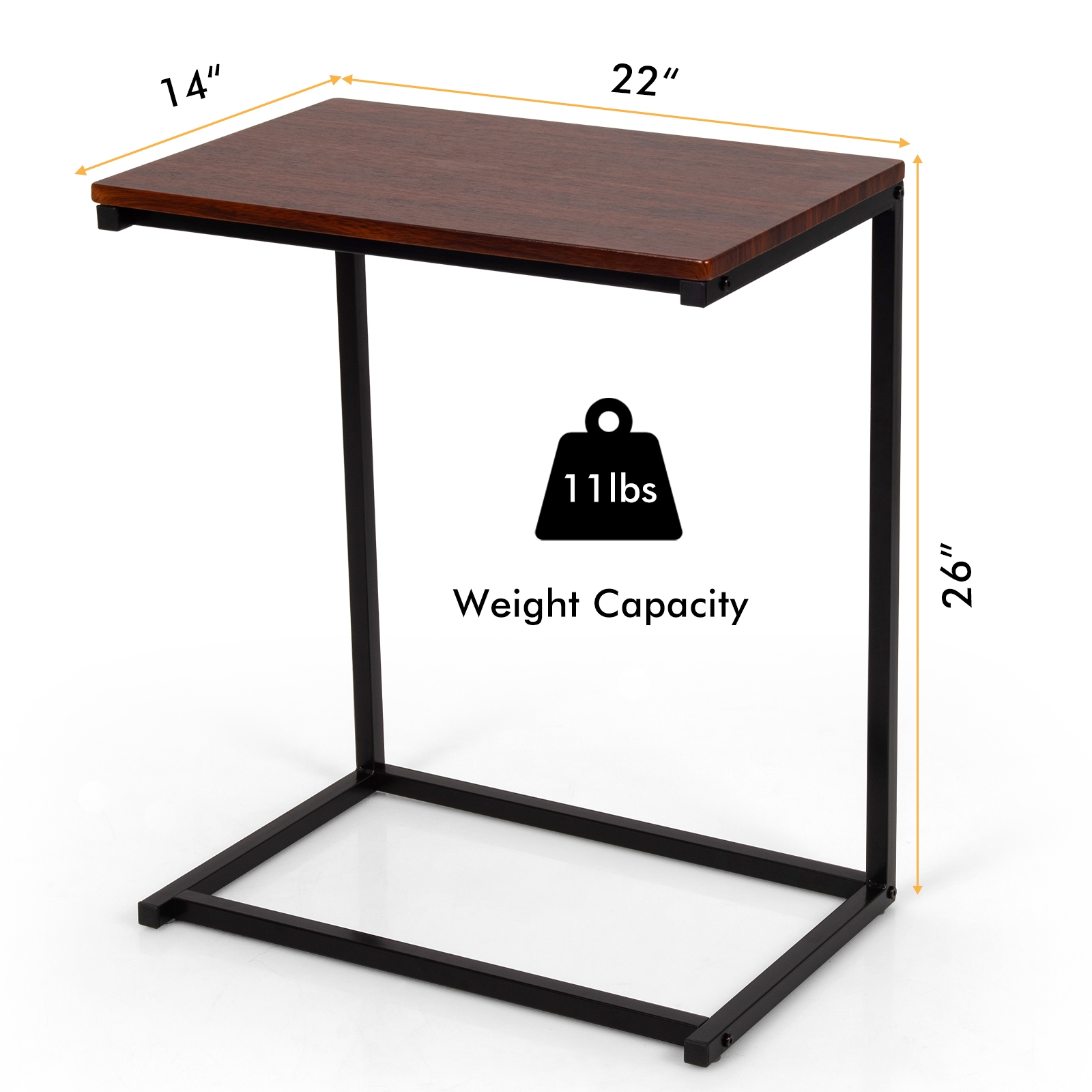 26 Inch Beside Sofa Laptop Holder End Stand Desk-Dark Brown - Image 4