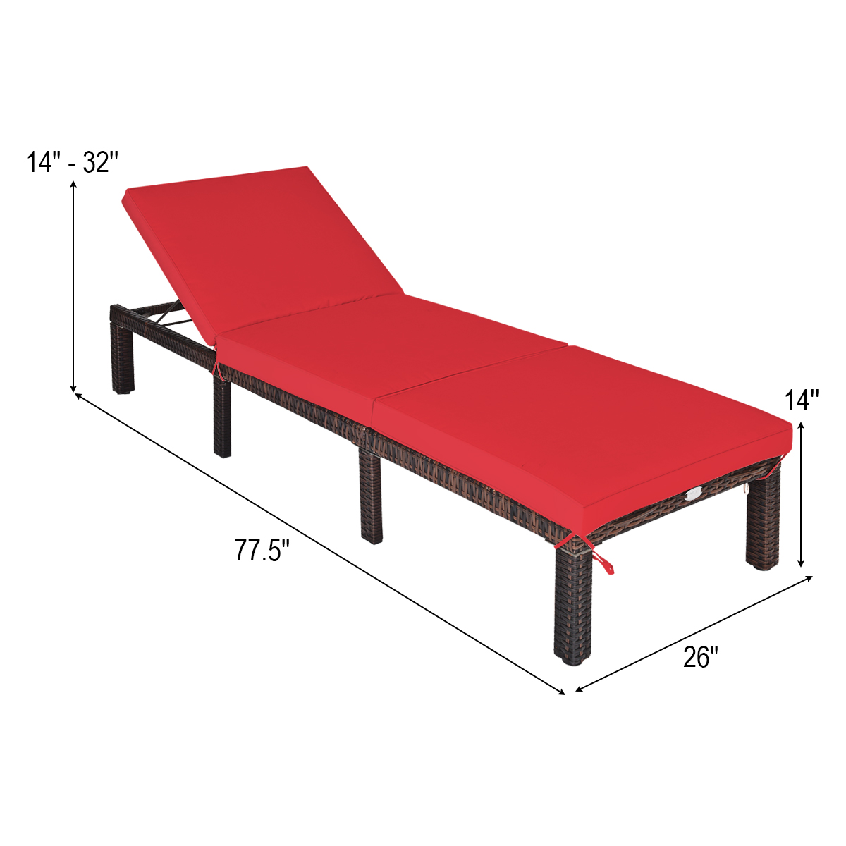 Outdoor Rattan Adjustable Cushioned Chaise-Red - Image 4