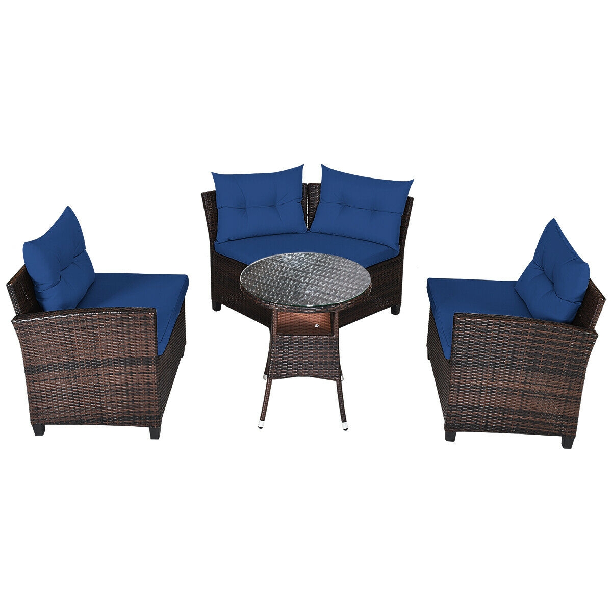 4 Pieces Outdoor Cushioned Rattan Furniture Set-Navy - Image 3