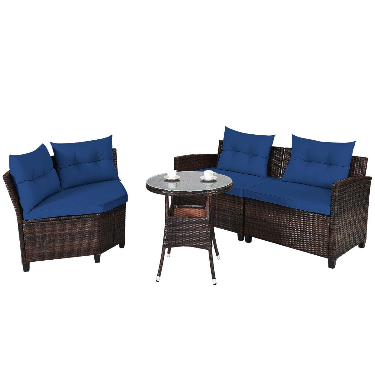 4 Pieces Outdoor Cushioned Rattan Furniture Set-Navy - Image 6