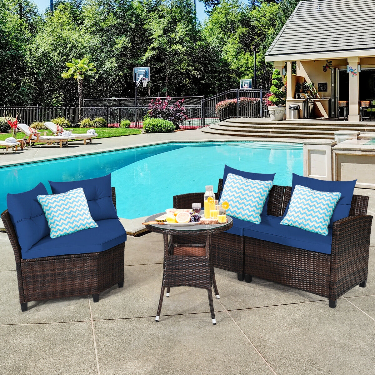 4 Pieces Outdoor Cushioned Rattan Furniture Set-Navy - Image 5