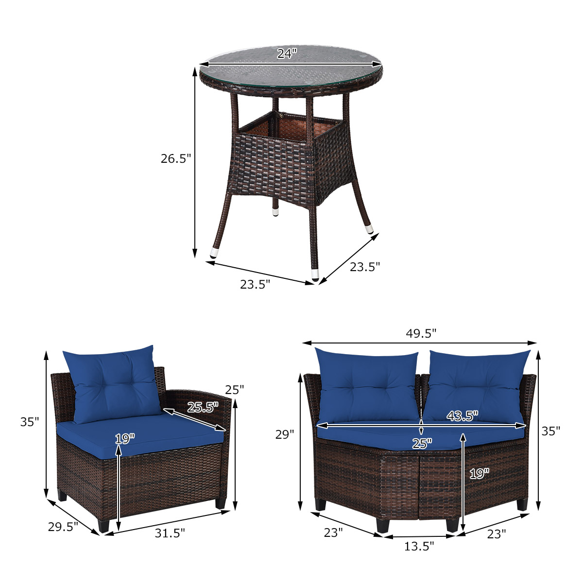 4 Pieces Outdoor Cushioned Rattan Furniture Set-Navy - Image 4