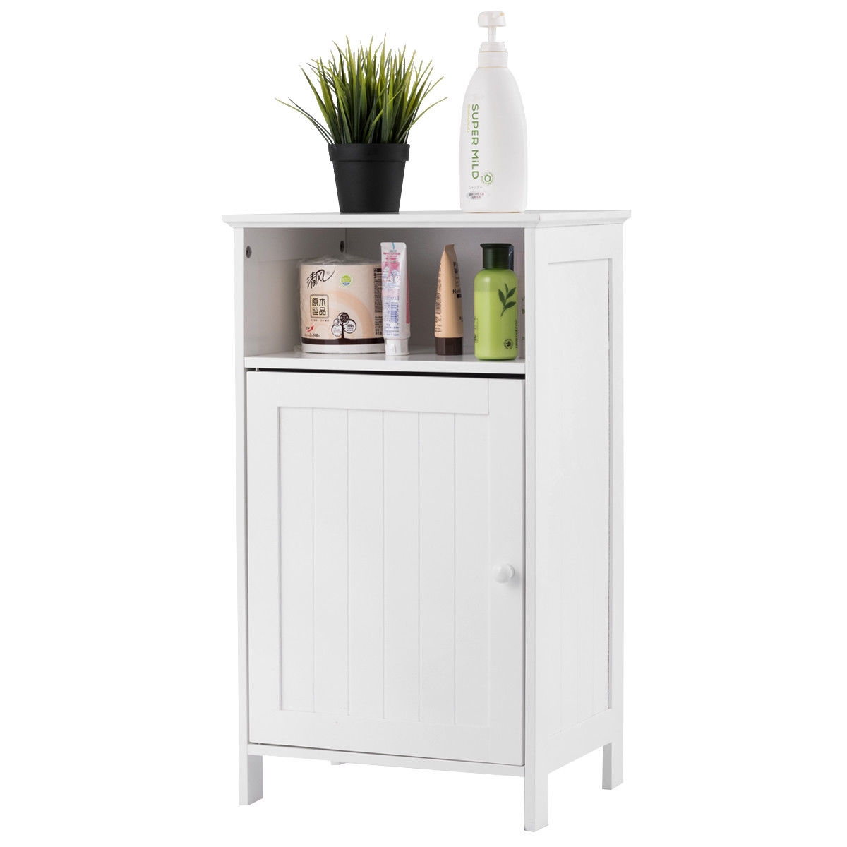 Bathroom Freestanding Adjustable Shelf Floor Storage Cabinet-White - Image 3