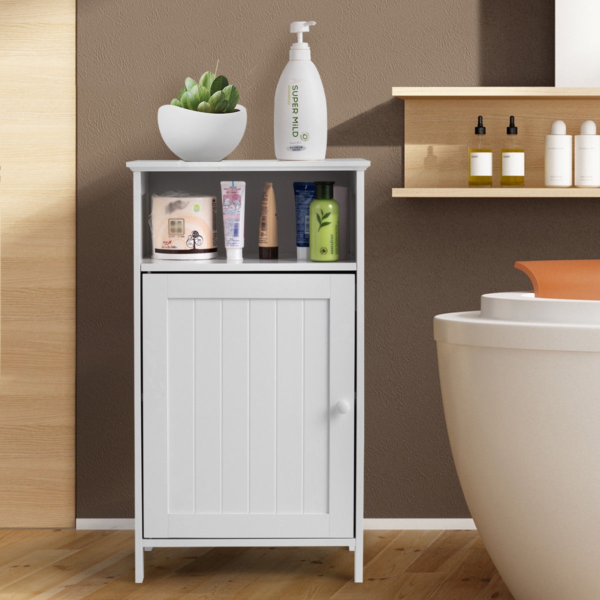 Bathroom Freestanding Adjustable Shelf Floor Storage Cabinet-White - Image 5