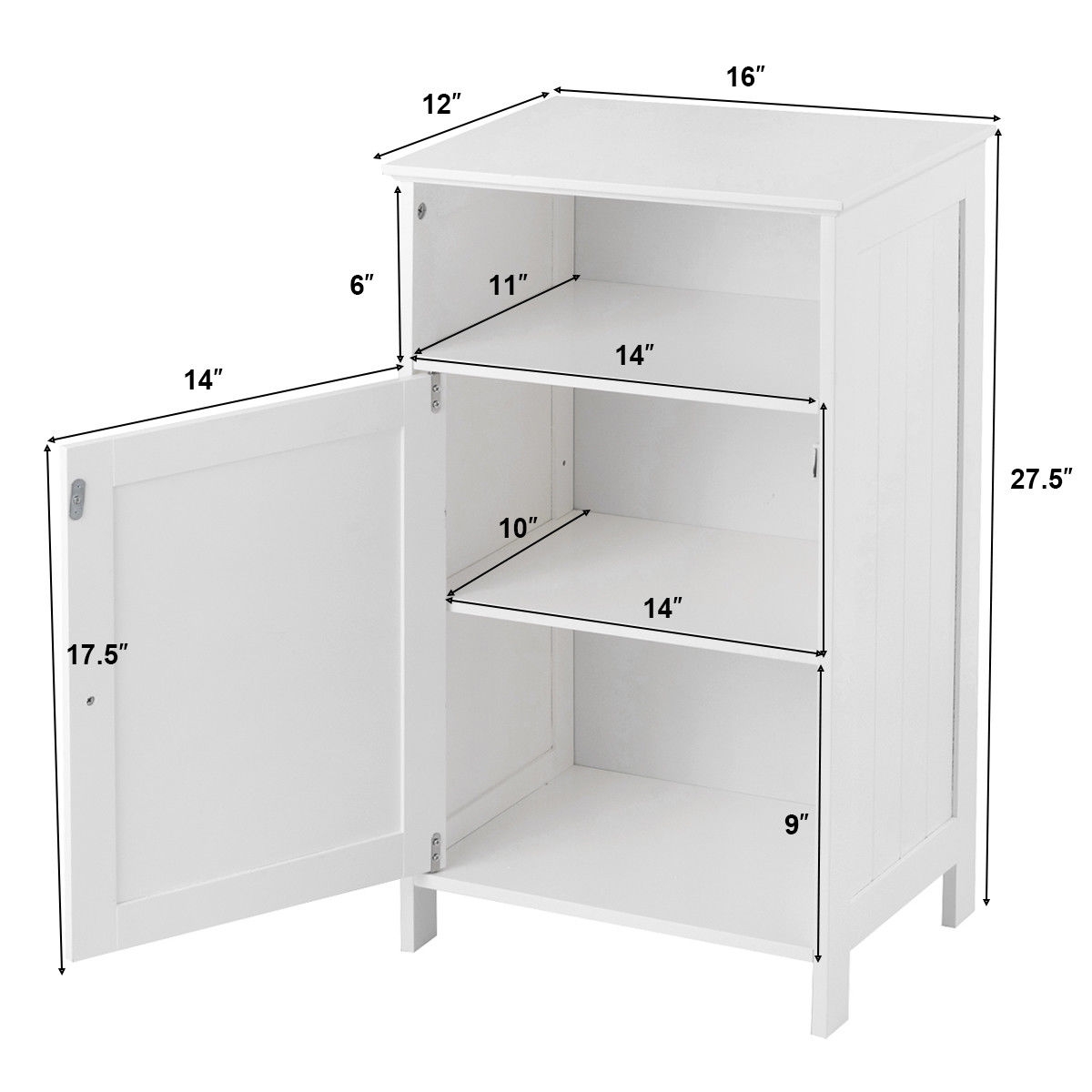 Bathroom Freestanding Adjustable Shelf Floor Storage Cabinet-White - Image 4