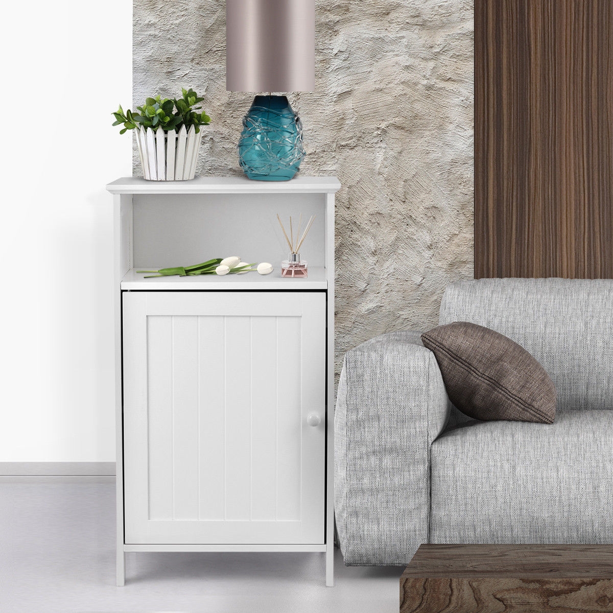 Bathroom Freestanding Adjustable Shelf Floor Storage Cabinet-White - Image 6