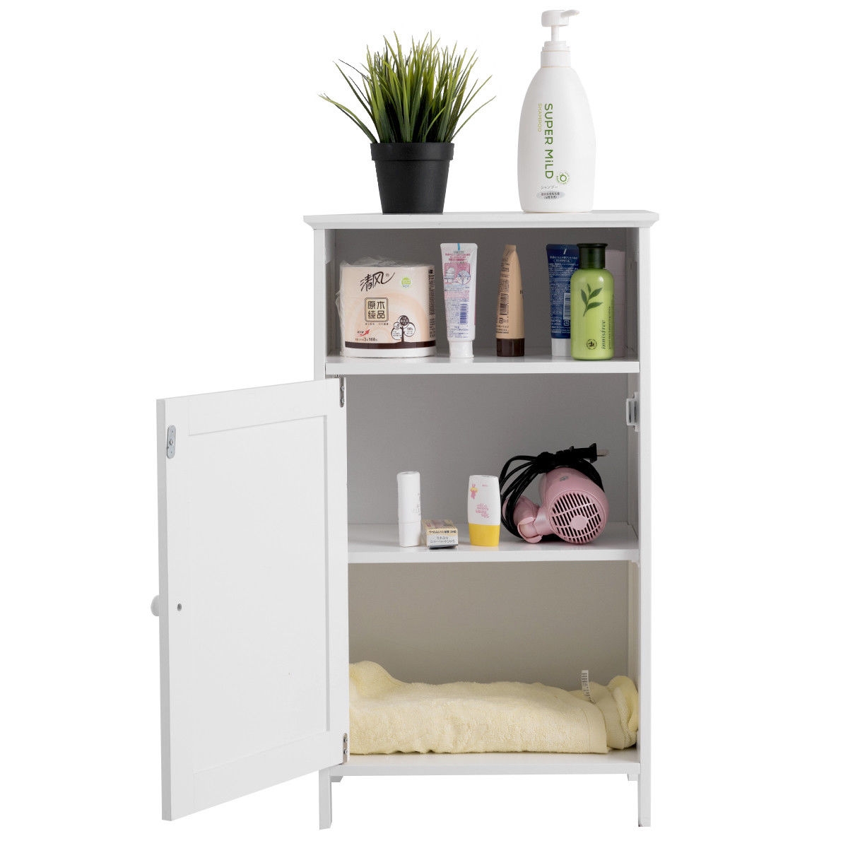 Bathroom Freestanding Adjustable Shelf Floor Storage Cabinet-White - Image 7