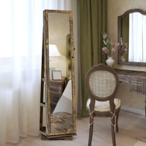 360° Rotatable Armoire 2-in-1 Lockable Mirrored Jewelry Cabinet-Rustic Brown
