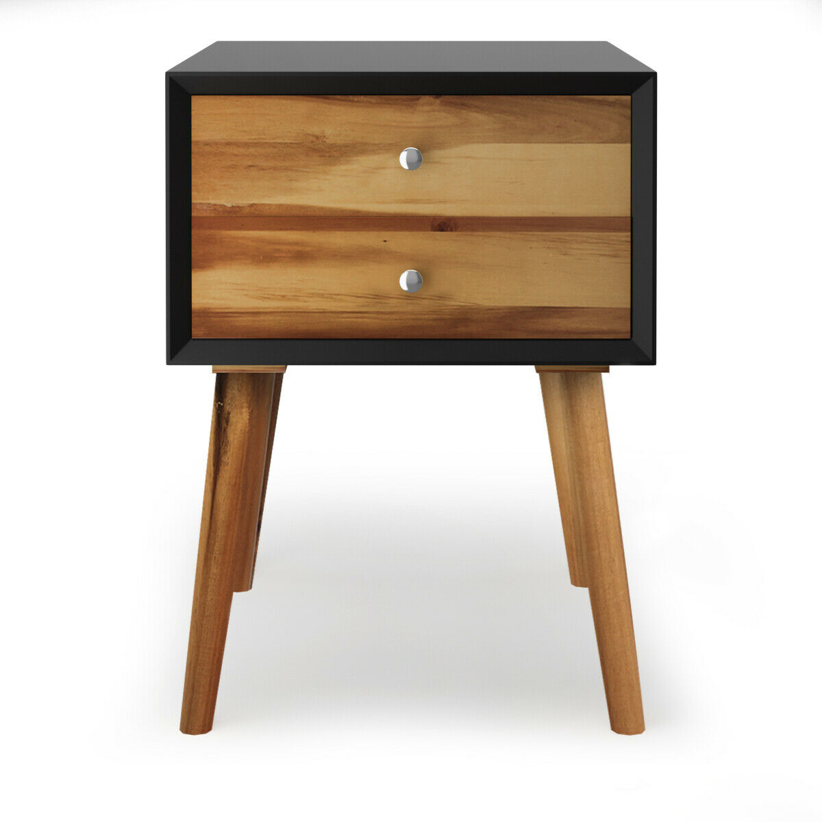 Mid-Century Wooden Multipurpose End Table with 2 Storage Drawers-Black - Image 7