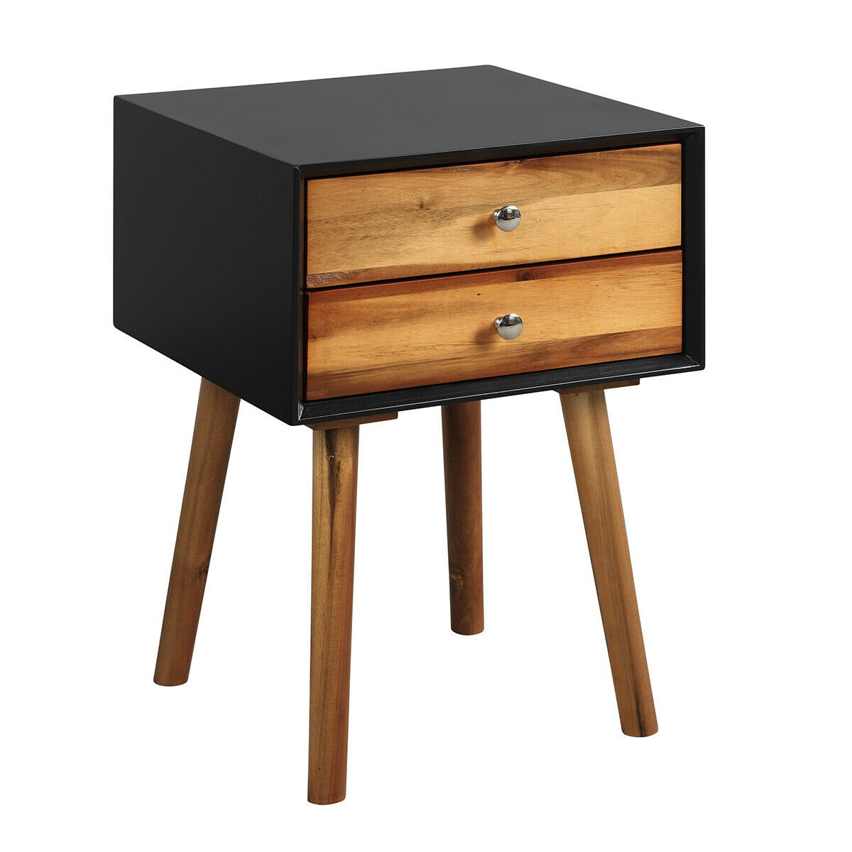 Mid-Century Wooden Multipurpose End Table with 2 Storage Drawers-Black - Image 2