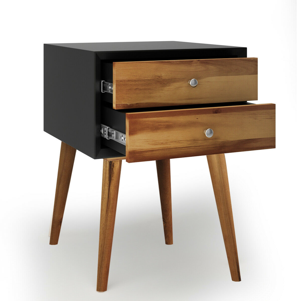 Mid-Century Wooden Multipurpose End Table with 2 Storage Drawers-Black - Image 6