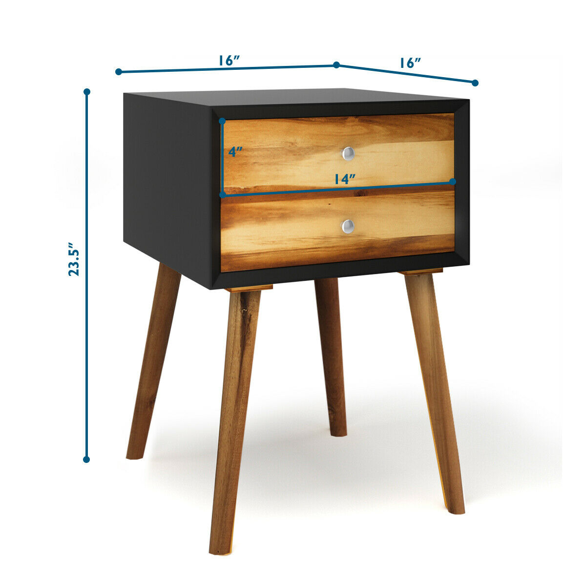 Mid-Century Wooden Multipurpose End Table with 2 Storage Drawers-Black - Image 4