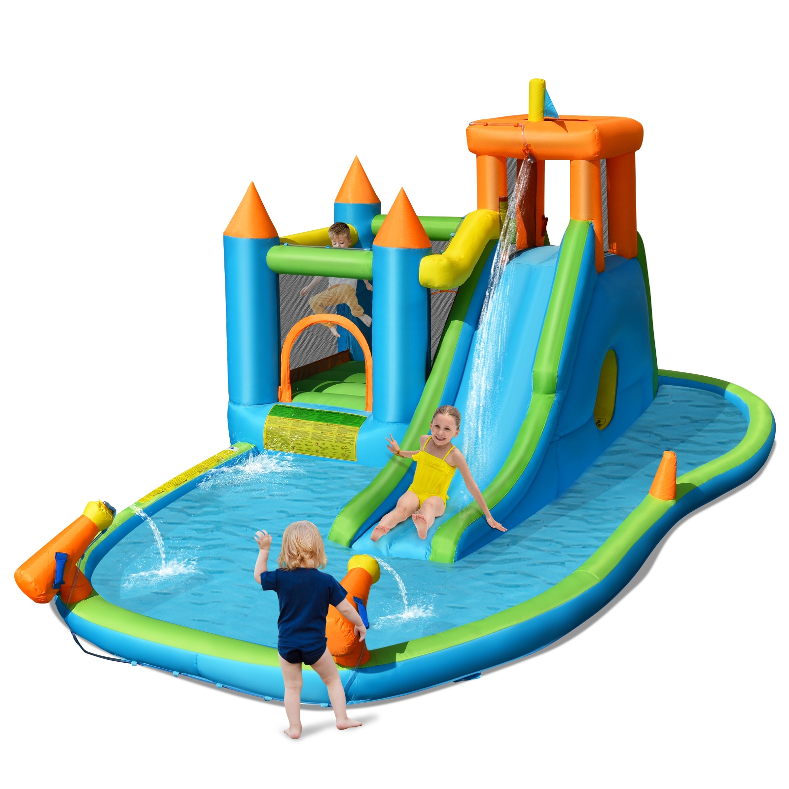 Inflatable Water Slide with Bounce House and Splash Pool without Blower for Kids - Image 5