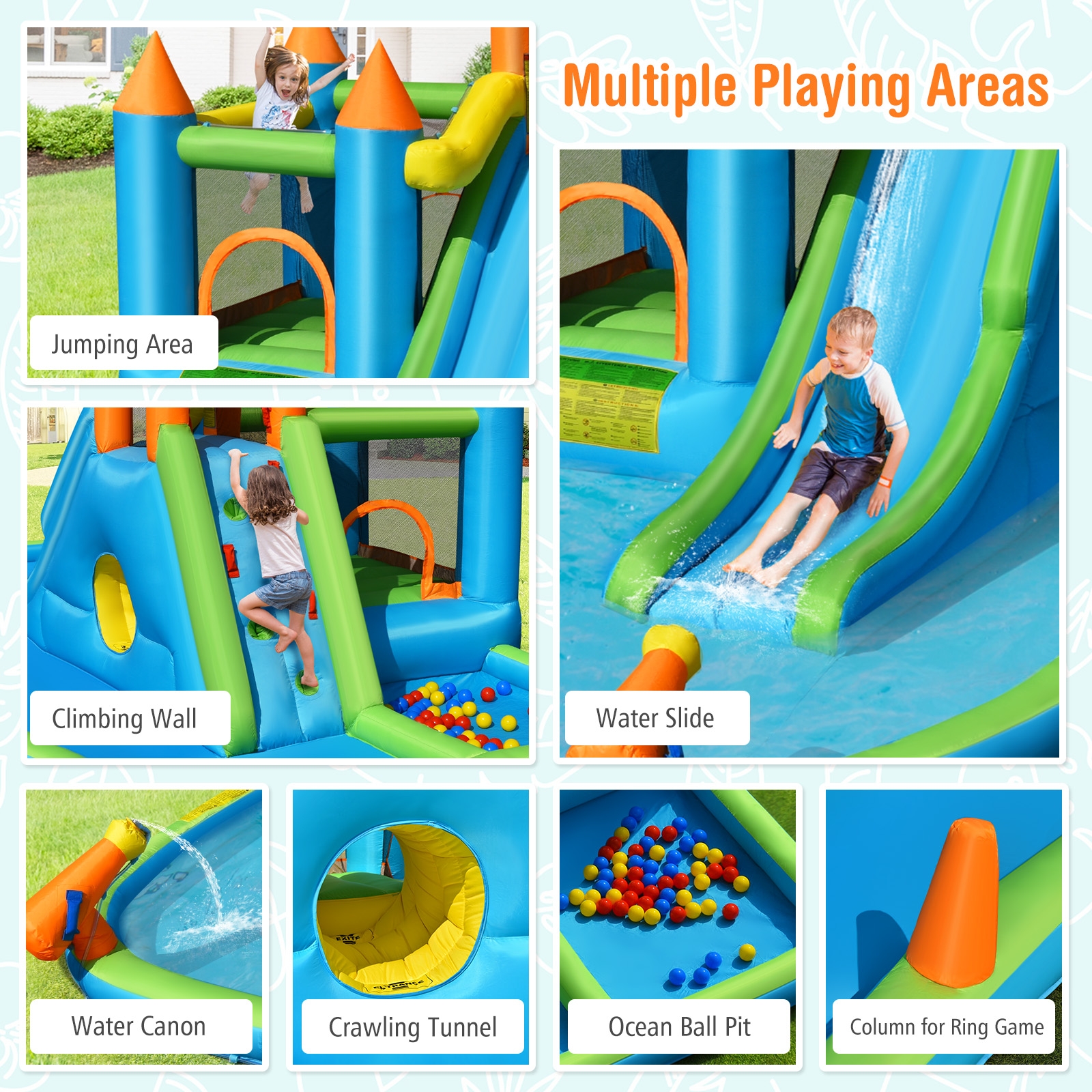 Inflatable Water Slide with Bounce House and Splash Pool without Blower for Kids - Image 6
