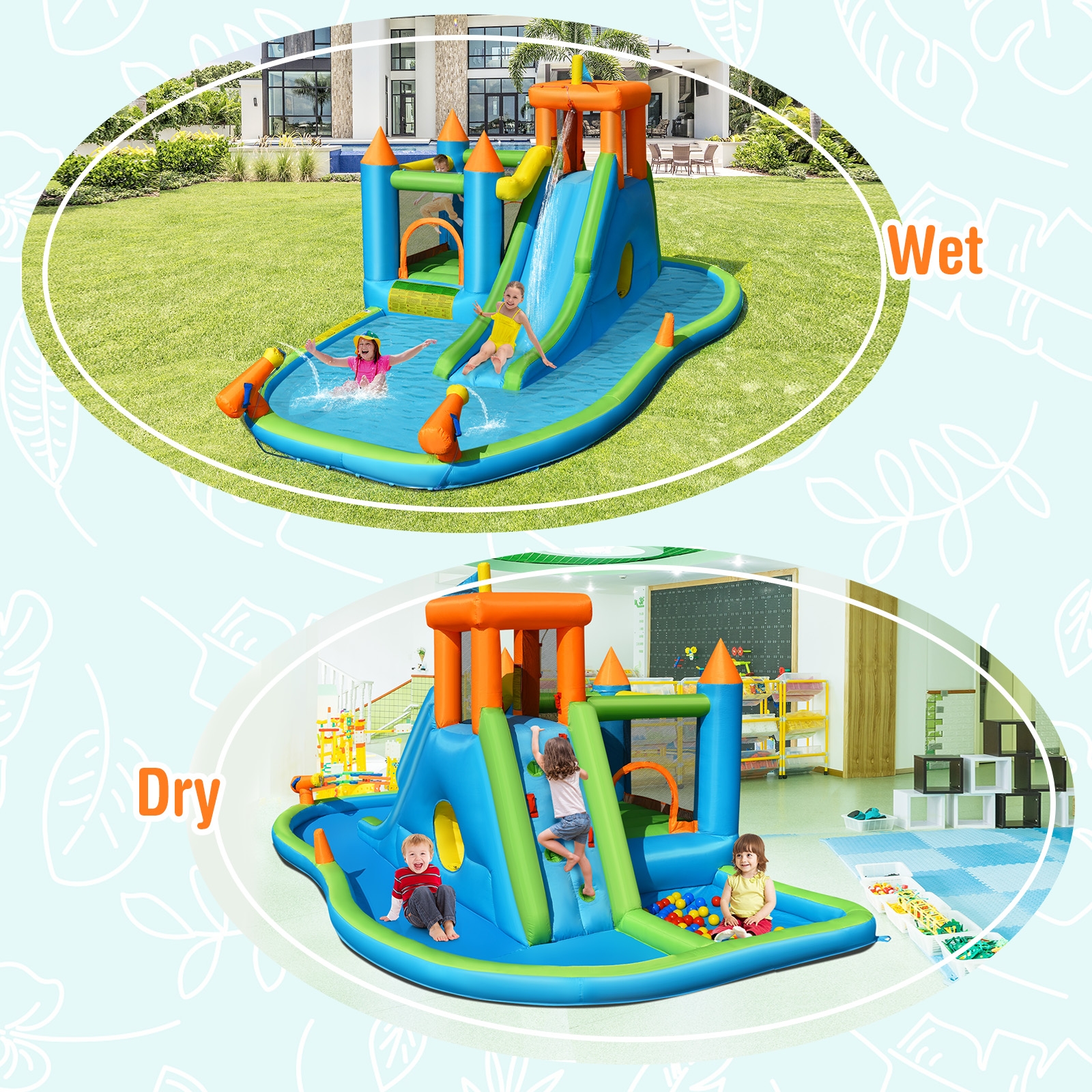 Inflatable Water Slide with Bounce House and Splash Pool without Blower for Kids - Image 4
