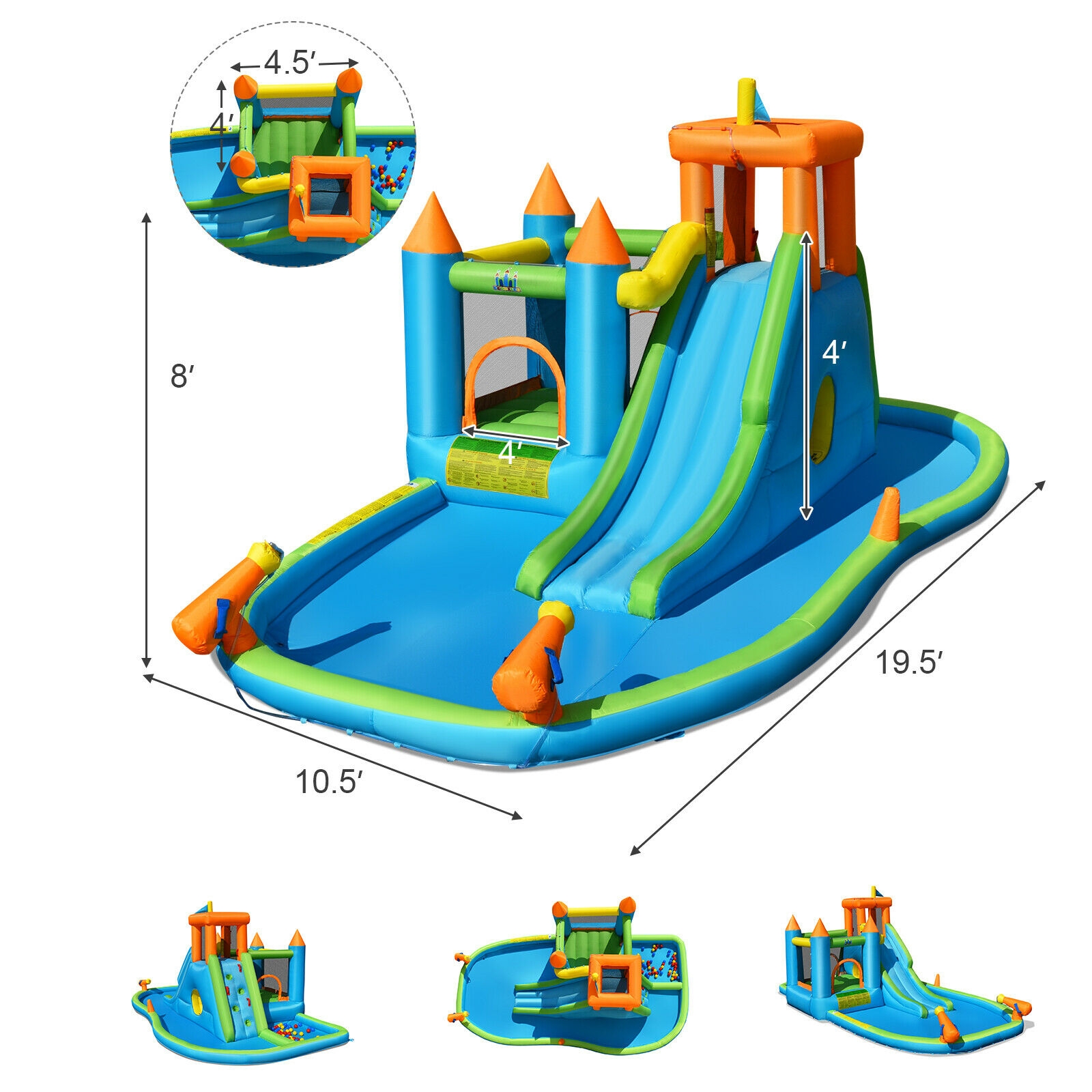 Inflatable Water Slide Kids Bounce House Splash Water Pool with Blower - Image 3